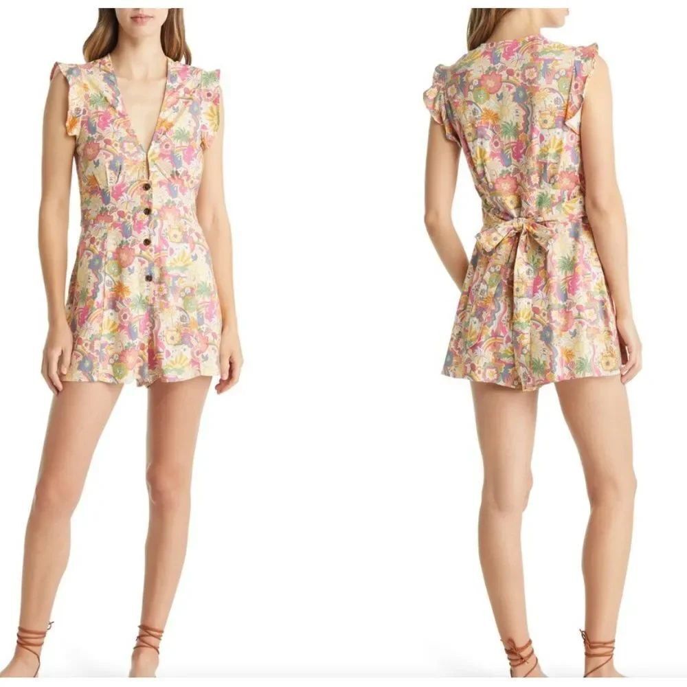 Marine Layer Camila Floral Print Ruffle Romper size small